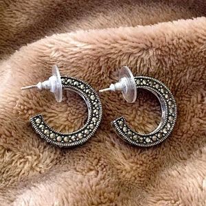 VTG Sterling Silver Marcasite Hoop Earrings